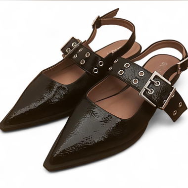 Black buckle ballerinas