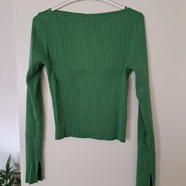 Gerippter grüner Langarm-Pullover H&M M