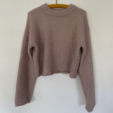 Pull rose fils métallisé 