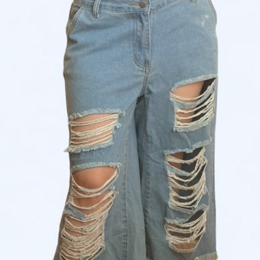 Ripped Denim Culotte Jeans