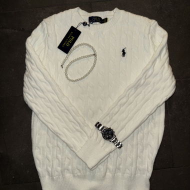 Maglione Polo Ralph Lauren a trecce bianco