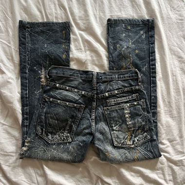 y2k low-waisted glittery splash distressed jeans