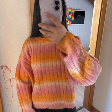 Multicolour striped sweater white pink orange H&M