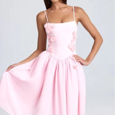 Oh Polly pinkes Midikleid mit Blumenmuster