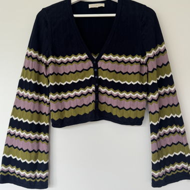 SEZANE Cropped gestreifte Strick-Cardigan