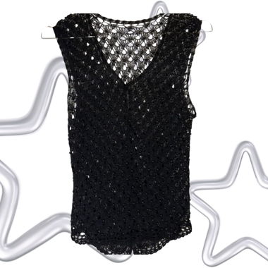 Black crochet vest top with beaded detailing