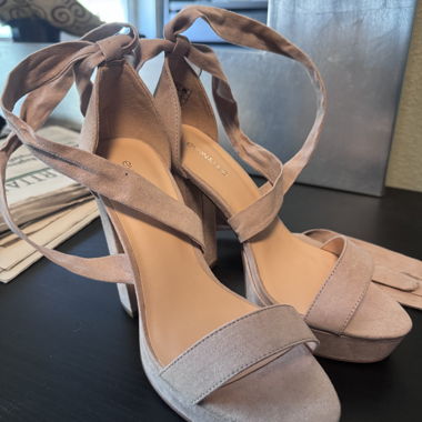 Beige strap pumps