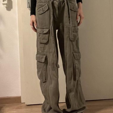 Pantalon cargo kaki avec ceinture