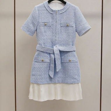 Light blue tweed dress with belt