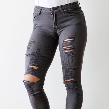 Jeans skinny déchirés, gris