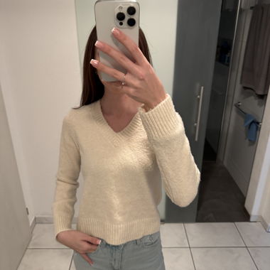 Beige V-neck Knit Sweater