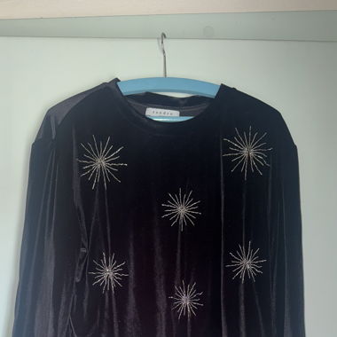 Sandro Paris Black Velvet Beaded Sweatshirt