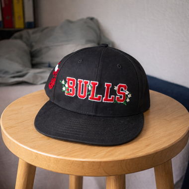 Black Bulls Cap with Embroidery