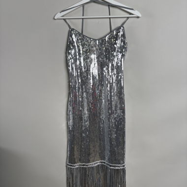 Robe à franges en sequins argentés