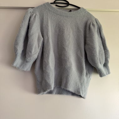 Grey Pullover with Puff Sleeves