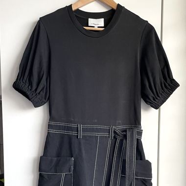Gürtel-Bi-Material-Schwarzkleid von Phillip Lim