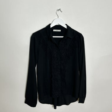 Black Lace-Panel Blouse