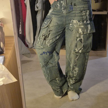 Grey Cargo Jeans with Print