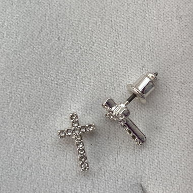 Orecchini a bottone a croce con strass