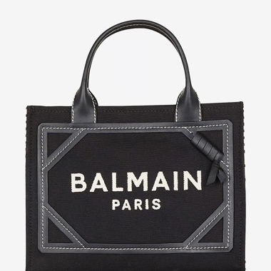 Balmain Shopper aus Monogramm-Canvas und Leder