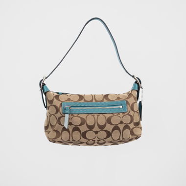 00s Coach Vintage Signature Blue Trim Shoulder Bag