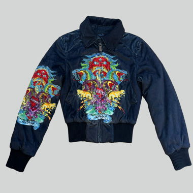 Ed Hardy "Crowns and Snakes" vintage fluffy bomber