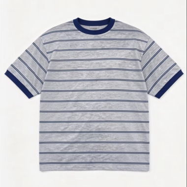 Striped T-Shirt with Ribbed Collar