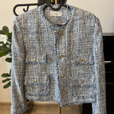 MNG blue tweed short jacket
