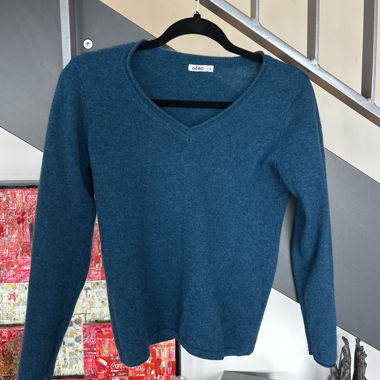 Pull 100% cachemire bleu petrole