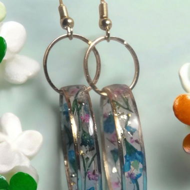 Handmade boucles d’oreilles fleuries bleu
