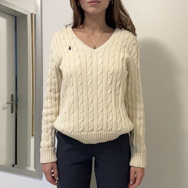 Polo Ralph Lauren V-Neck Pullover creme Zopfstrick