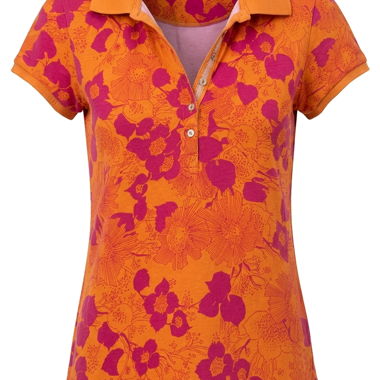 Polo floreale arancione e fucsia