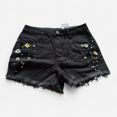 Schwarze verzierte Jeans-Shorts