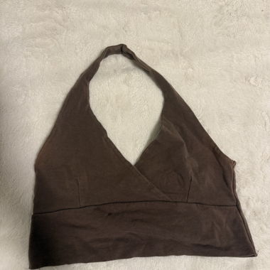 Subdued Braunes Neckholder-Crop-Top – Grösse M