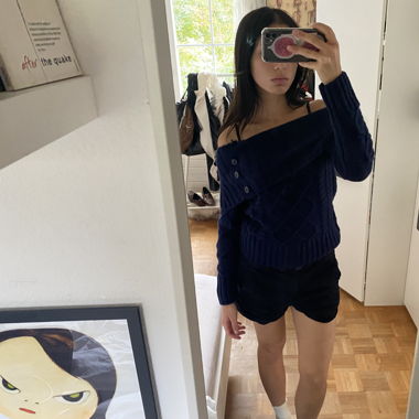 navy off shoulder sweater