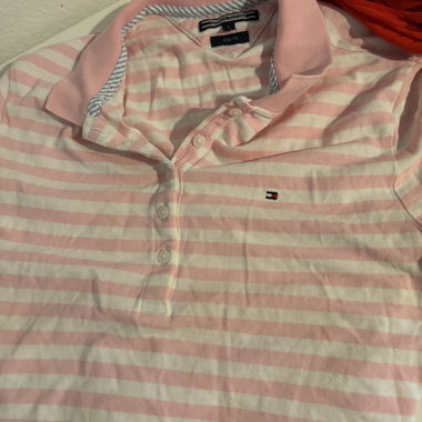Polo a righe Tommy Hilfiger rosa taglia L