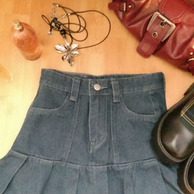 Jupe en jeans dentelle taille haute