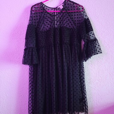 Schwarzes H&M Tüllkleid mit Punkten, Gr. XL