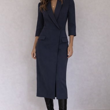 Dunkelblaues Blazerkleid knielang