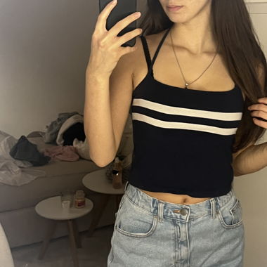 crop top halter blu e bianco da annodare