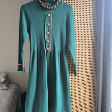 Vintage Knit teal long-sleeve knit dress