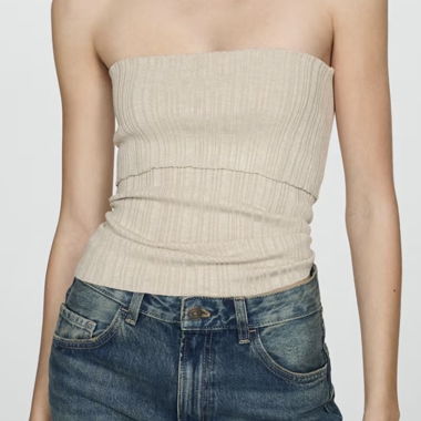 Beige strapless knit top