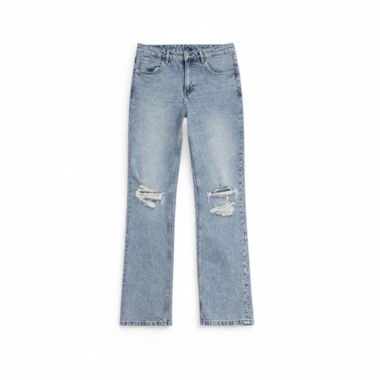 Jeans en denim bleu distressed avec genoux déchirés