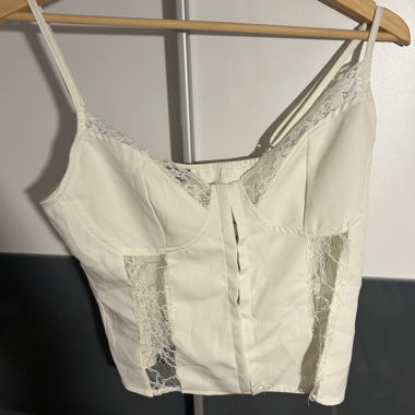 Corsage-Top im Korsett-Effekt, creme mit Spitze