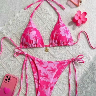 Rosa Blumen-Bikini-Set