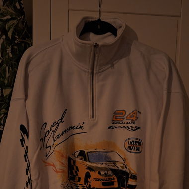 race car print high neck sweater