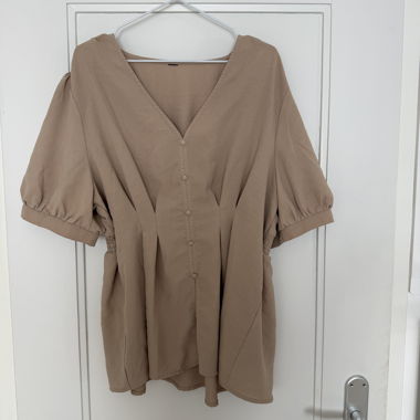 Beige Blouse with Puff Sleeves