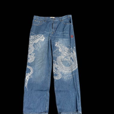 Japanese Dragon Print Jeans