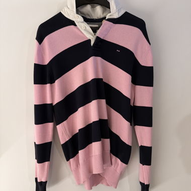 Eden Park, Pull rugby rayé rose et bleu marine