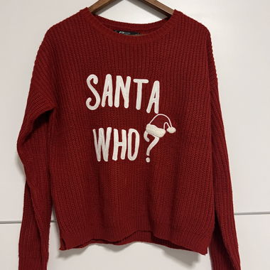Roter „Santa Who?“ Strickpullover S